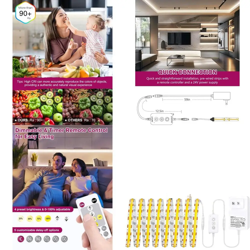 

Комплект светодиодных лент с регулируемой яркостью, 16,4 фута, 24 В, нейтральный белый 4000 К, 2400 светодиодов, 300+LM/FT, CRI90+, идеально подходит для домашнего освещения