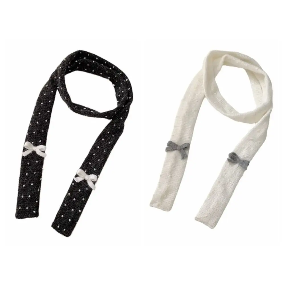 ผ้าพันคอไหมพรมลายจุดอเนกประสงค์ สไตล์ฮาราจูกุ ตกแต่งชุดสไตล์เกาหลี Y2K ผ้าพันคอยาวทรงแคบ สตรีทแวร์