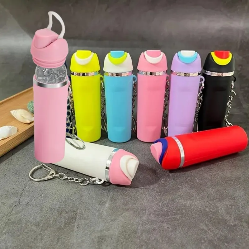 4pcs Stylish Fruit Cup Drink Container Keychain with Detachable Lipstick Holder, Ideal Gift for Outdoor Backpacks,  Birthdays