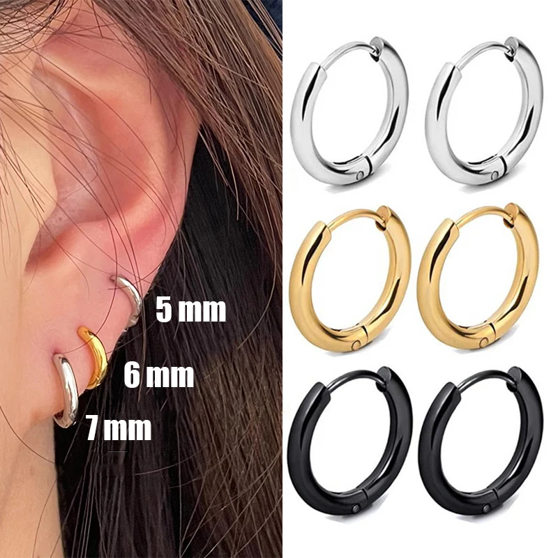 10pcs Glossy Hoop Earrings Gold Black Stainless Steel Tiny Cartilage Earrings Trendy Piercing Small Huggie Female Hoops for Men