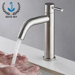 Basin Faucet 304 Stainless Steel Single Cold Water Tap Black Silver Color Deck Mounted Basin Sink Tap G1/2