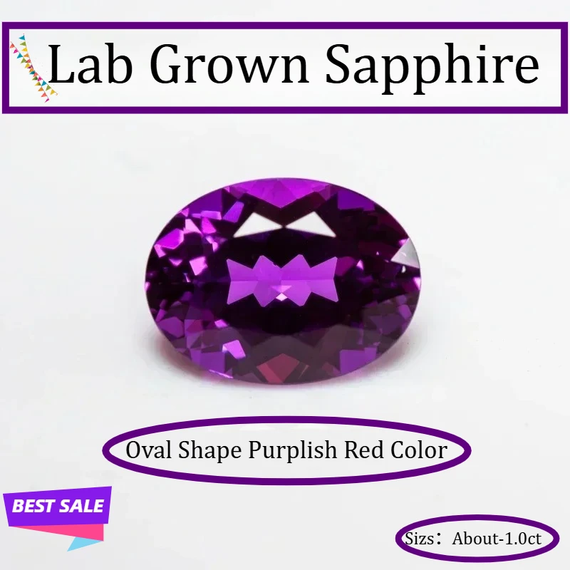 

L-Lab Grown Sapphire Oval Shape Purplish Red Color Charms Gemstones Beads Diy Jewelry Making Material Optional Certificate if