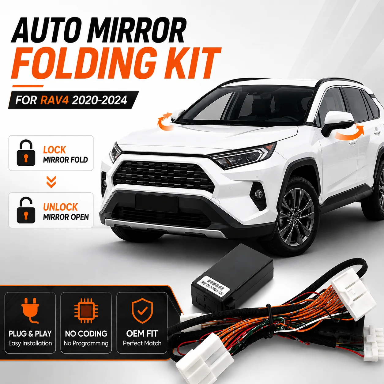 For Toyota RAV4 2020-2024 Auto Fold Mirror Module LHD RHD Plug & Play No Coding Power Side View Mirrors