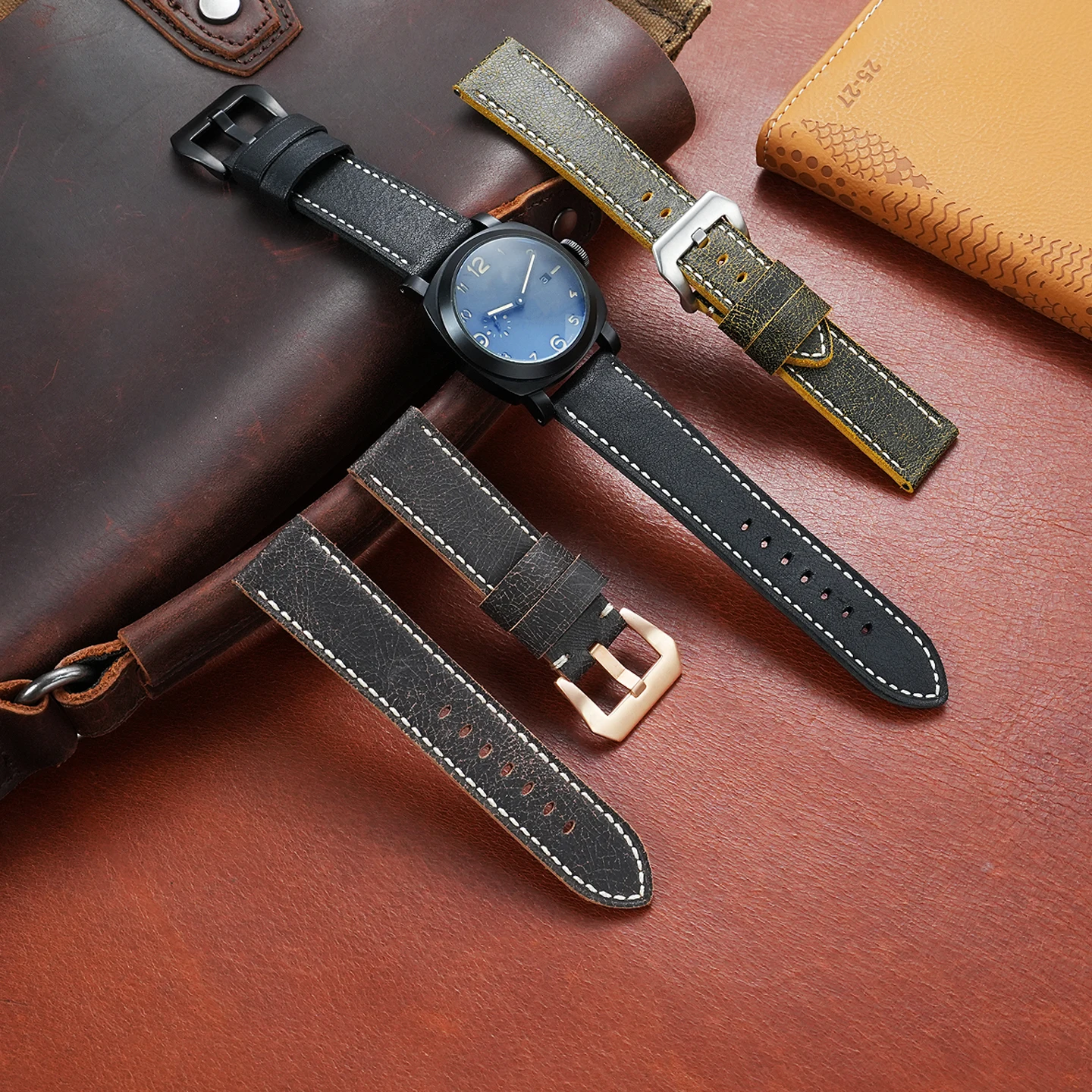 24mm 26mm large size strap for Panerai Submariner/Lumino PAM111 441 312 616 386 359 series retro cowhide bracelet men watchband