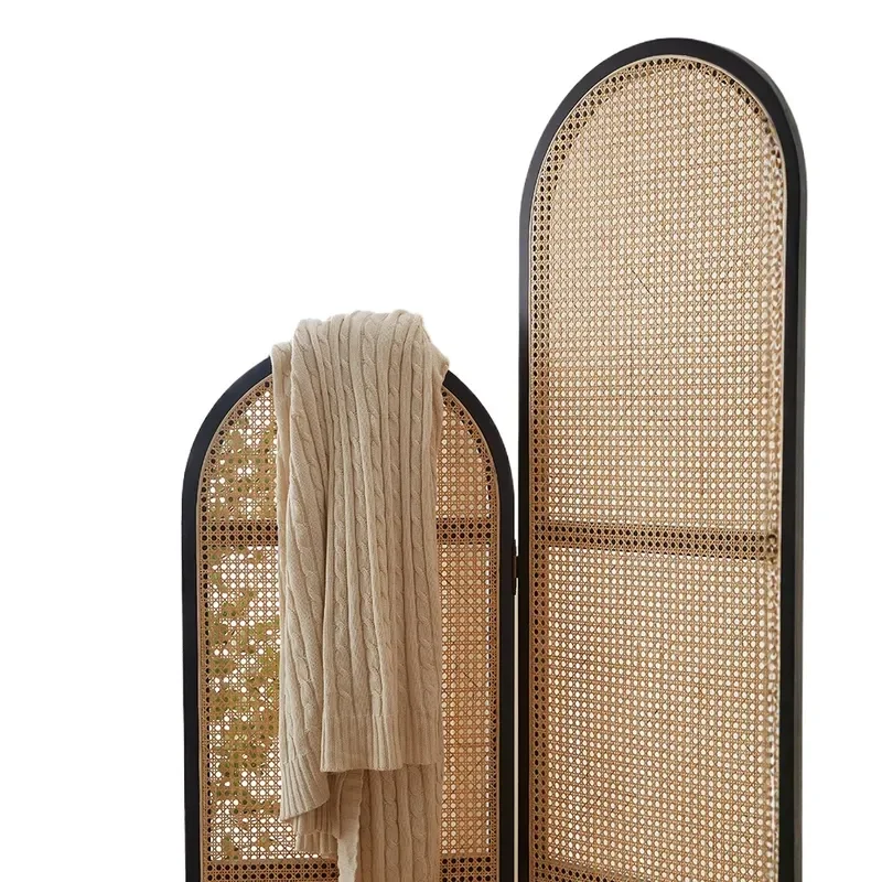 Nordic Solid Wood Rattan Folding Screen Room Divider Portable Partition for Living Room Bedroom Small Apartment Home Decor