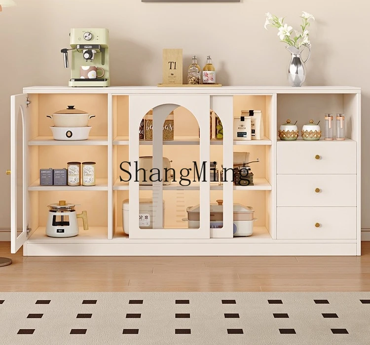 

FG rock slab dining side household living room solid wood storage storage cabinet integrated tea cabinet against the wall