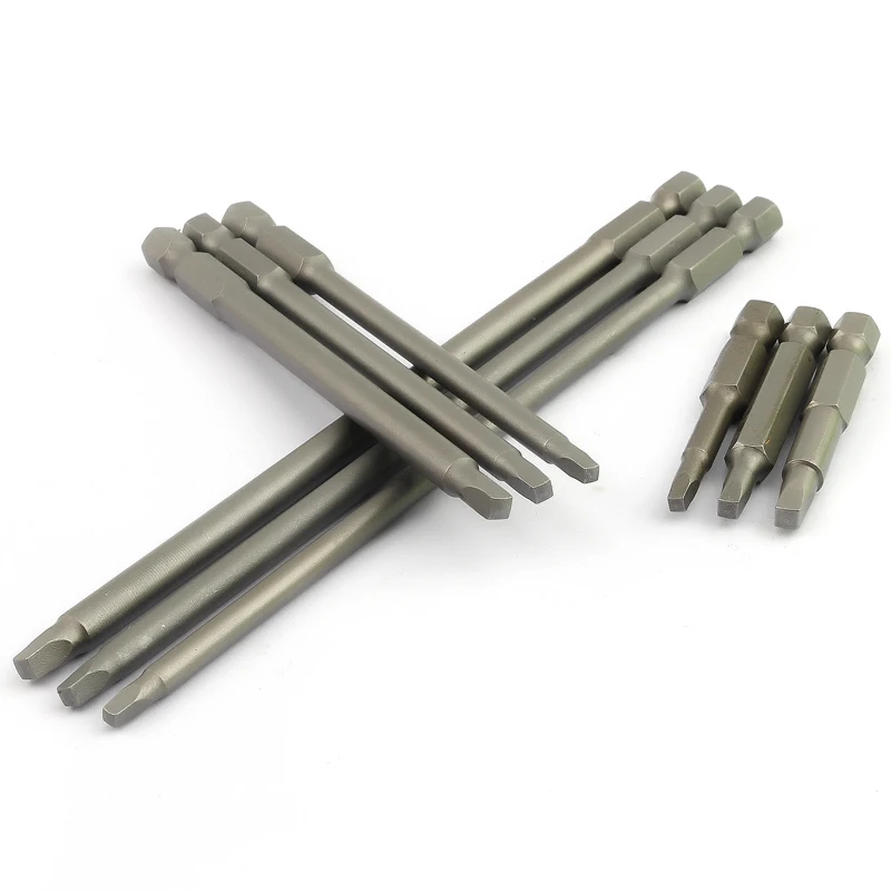 

50 100 150mm 9Pcs Long Square Screwdriver Bits Set 1/4 inch Shank Square Head Alloy Steel Magnetic Bit 4.5xR1 5xR2 6xR3