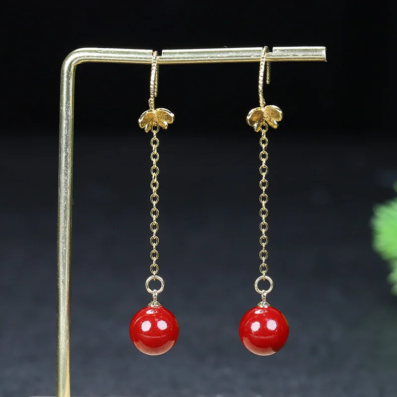 Valentine's Day Cinnabar Earrings Women's Fashion Purple Gold Cinnabar Inlaid Earrings