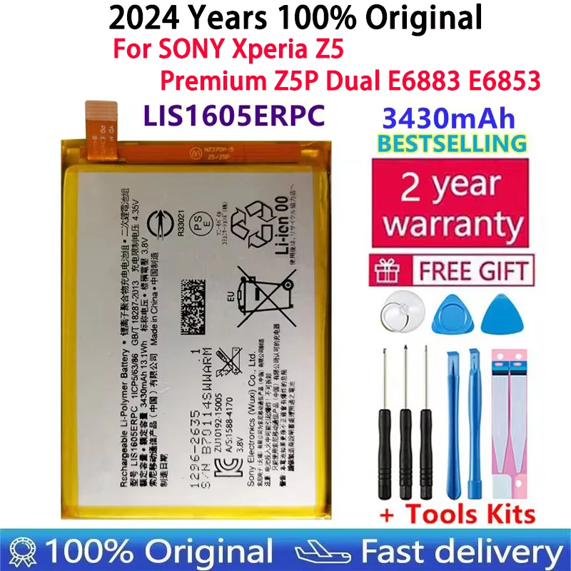 100% Original 3430mAh LIS1605ERPC Phone Replacement battery For SONY Xperia Z5 Premium Z5P Dual E6883 E6853 batteries Bateria