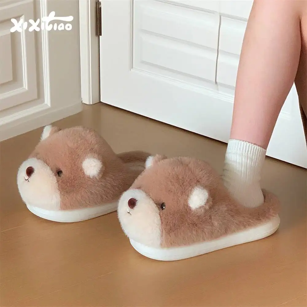 

Couple Cotton Home Slippers Winter Puppy Slippers Soft Cute Bear Design Non Slip Warm Soft Sole Furry Shoes For Men & Women