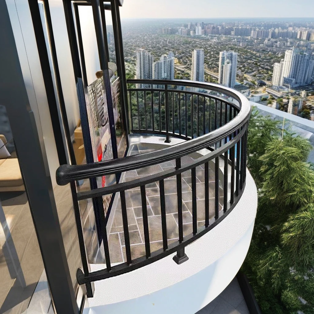 

Curved Aluminum Alloy Balcony Guardrail Outdoor Stainless Steel Stair Handrail Villa Circumference Pole Terrace Guardrail