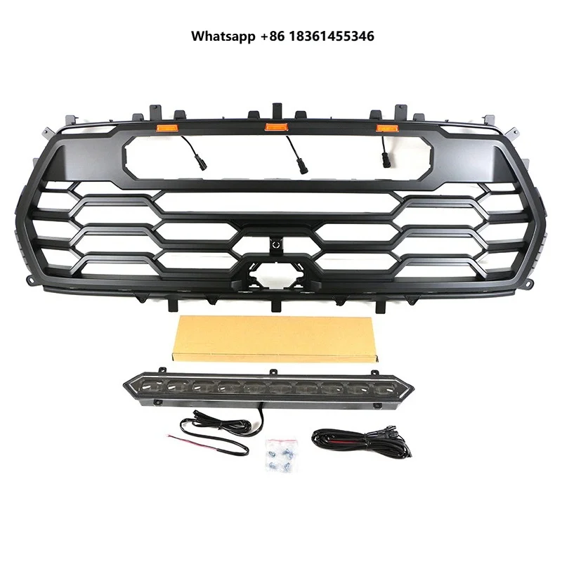 For  Sequoia 2022 2023 Auto Part Car Mesh Front Grille With Amber Light+Light Bar Fit