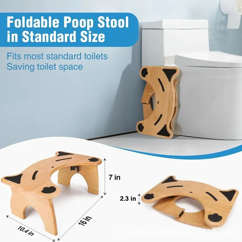 Bamboo Bathroom Stool, Toilet Seat, Folding, Non-slip, Height-increasing Stool, Footrest, Solid Wood Footstool