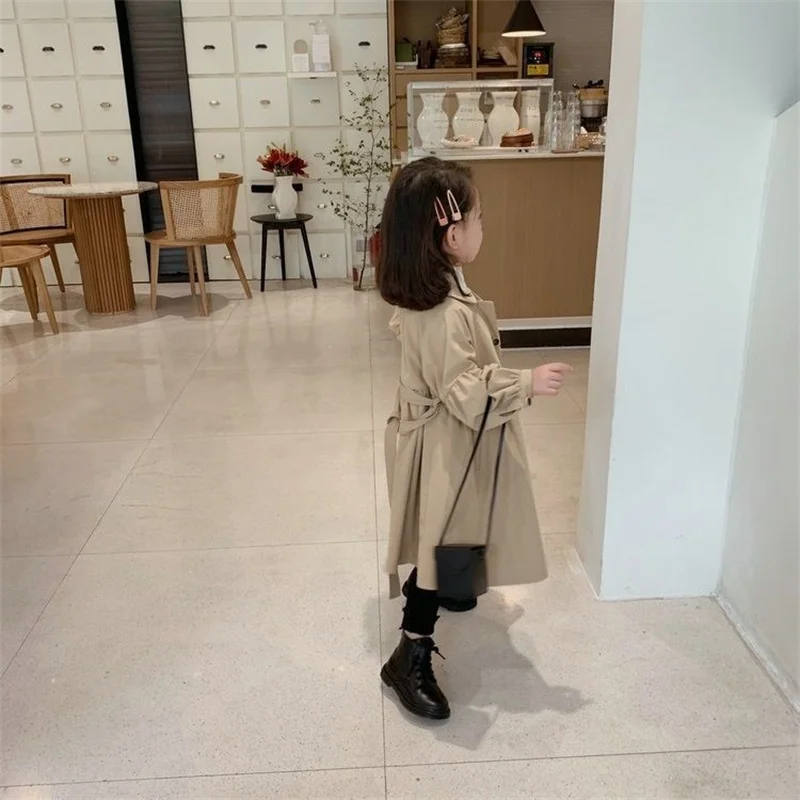 Girls Windbreaker Clothes Outerwear Spring Autumn New Kids Clothing Solid fashion Trench Coat Lapel mid-length Jacket For Girl