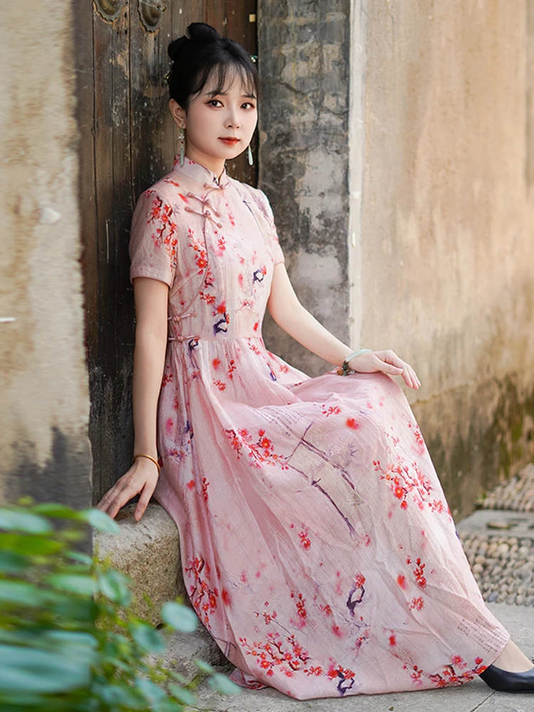 

Ele Long New Chinese Sle Dr Slimming Waist Beautiful Summer New Arrival Qipao Dr Breathable Thin Material ort S...