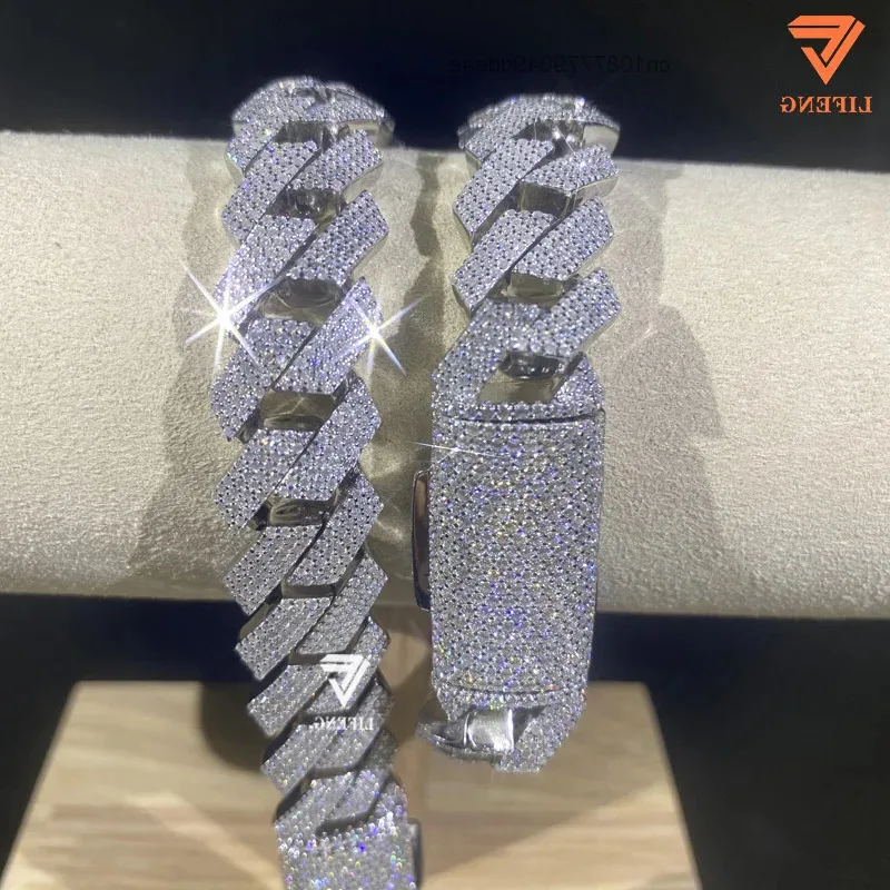 

15mm 4 rows 18mm wide 3 rows925 sliver mossanite Cuban link chain iced out Cuban link Bracelet for men