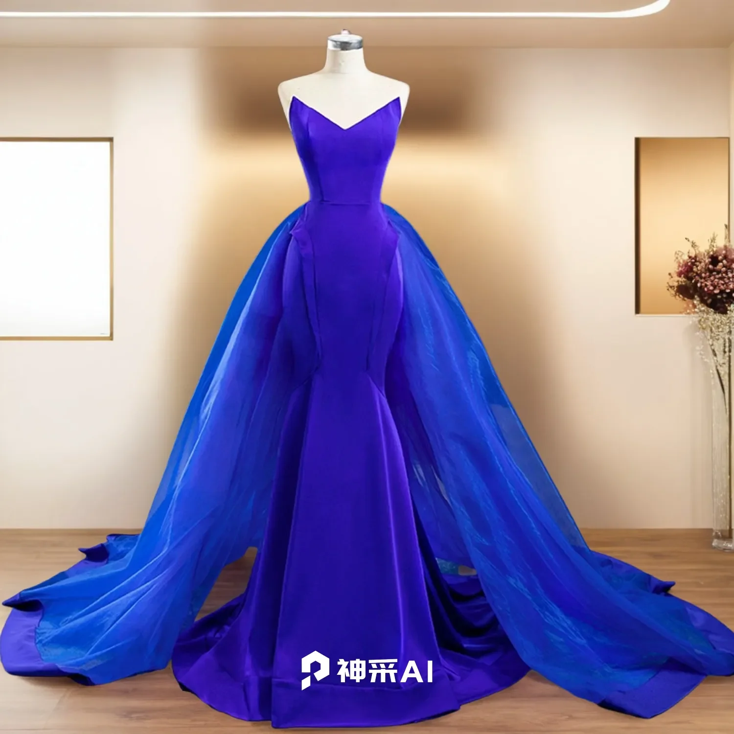 

Hire Lnyer Sweetheart Neck Lace Up Back Tulle Satin Roal Blue Mermaid Evening Dresses Can Be Process In Any Color