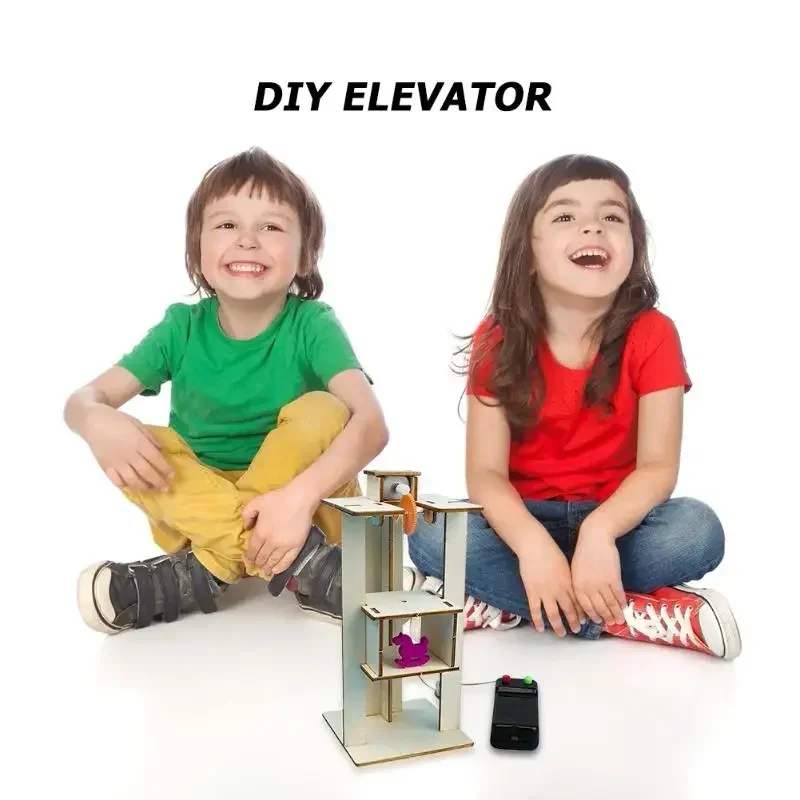 Teenager Wooden Elevator Function Principle Toys DIY Assembled Electric Lift Toys for Children Science Experiment Material Kits