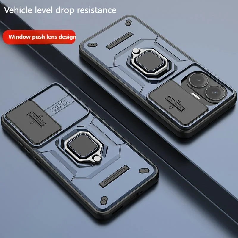 

Shockproof Armor Case for Xiaomi Poco F7 Pro Ultra Ring Holder Slide Lens Protect for Xiaomi Poco F7 Ultra Pro Case Cover