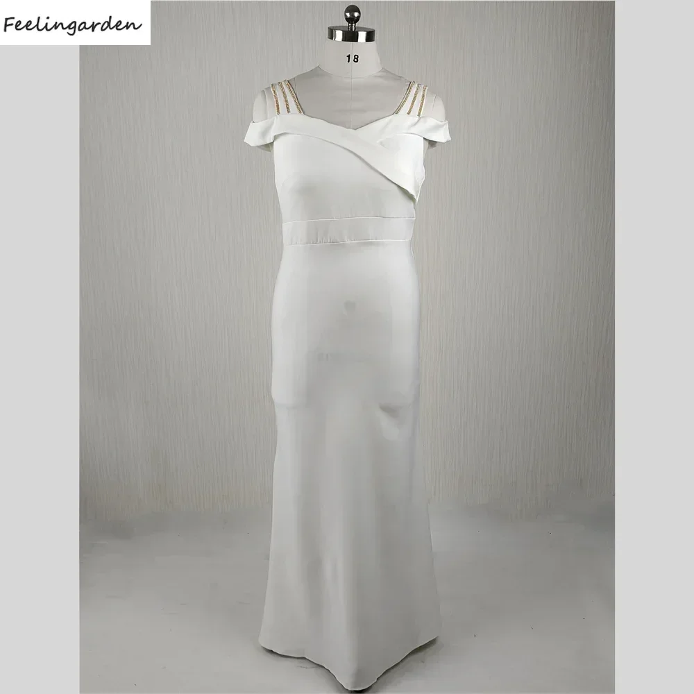 Feelingarden Customized Real Photo Plus size Evening Dress White Mermaid Floor Length Simple Women Party FOrmal Gown DX310