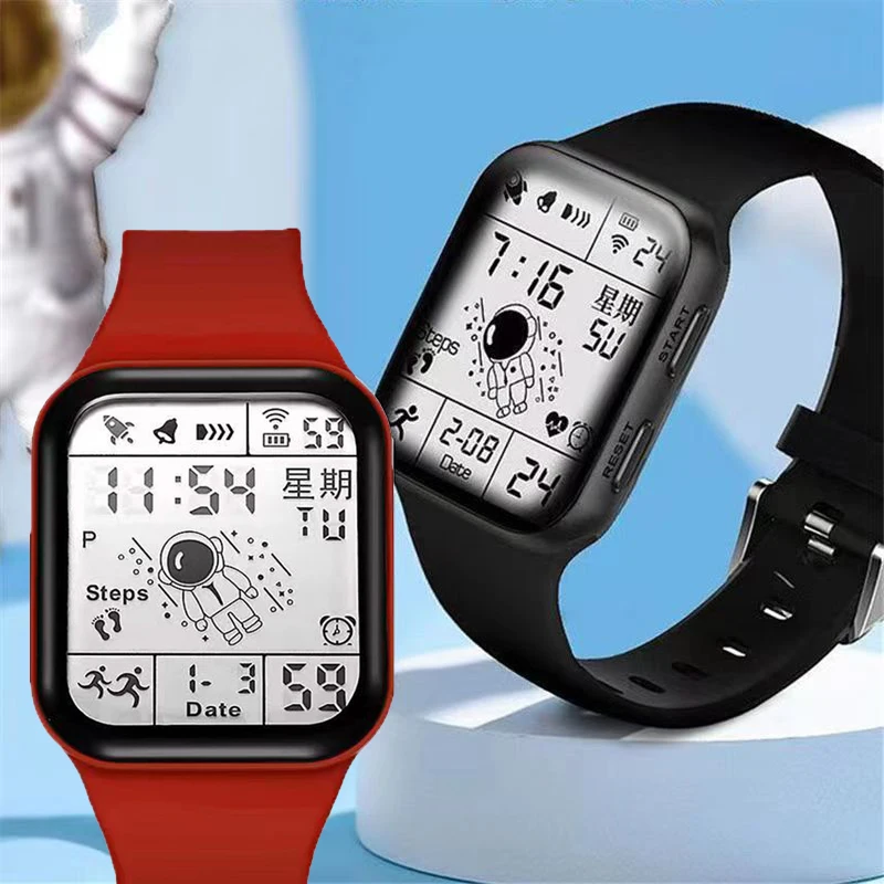 Fashion Digital Watch for Men Women Kids Spaceman Sweaterproof Sport Watches Multifunction Clock Student Electronic Wristwatch