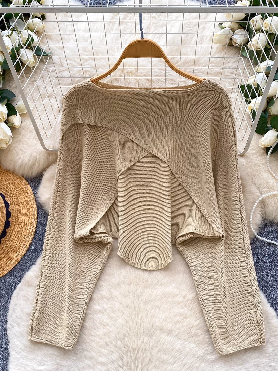 Loose Long Sve round Ne Knitted Sweater Women's Autumn Faionable mat High-End Feeling Korean Sle Lazy Sle