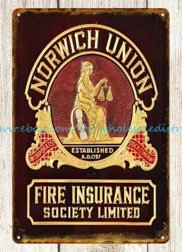 Norwich Union Insurance metal tin sign plaques poster cafe bar