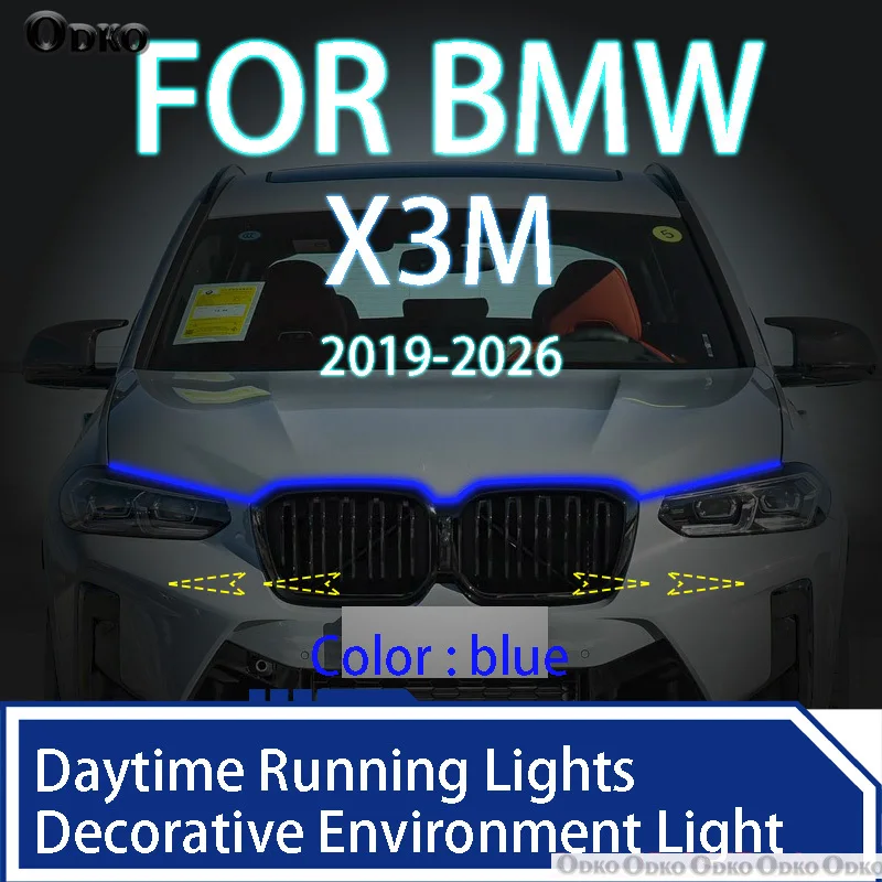 

Для BMW X3M 2019-2026 Новое обновление Светодиодные дневные ходовые огни Сканирование запуска капота автомобиля DRL Направляющая Декоративная лампа окружающего света 12 В