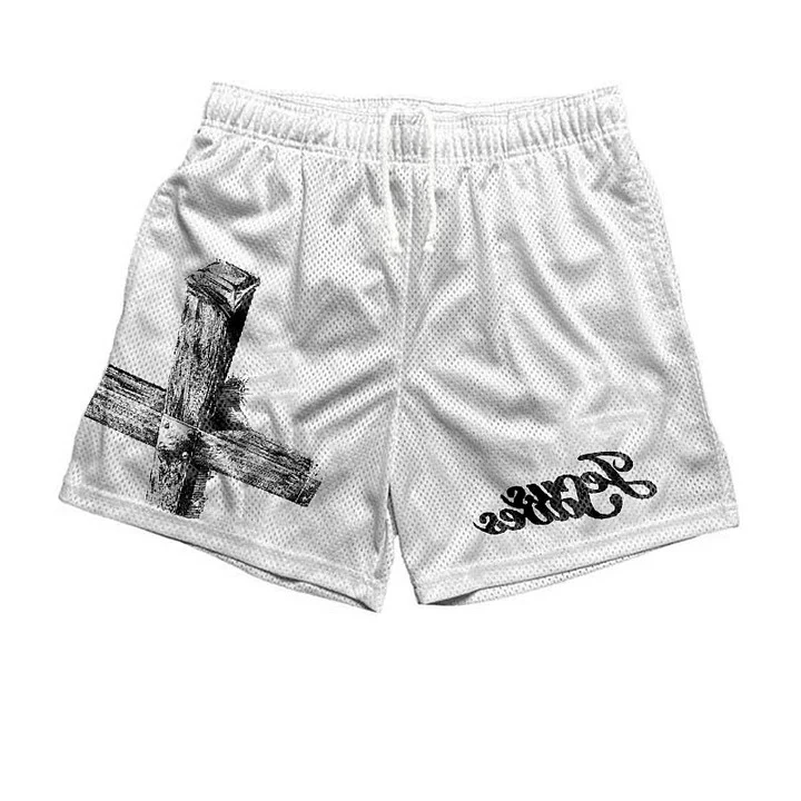 New Summer Fashion Casual Shorts Pocket Jesus Saves Print Graphic Print Easter Sports Shorts Breathable Short Beach Pants Moto