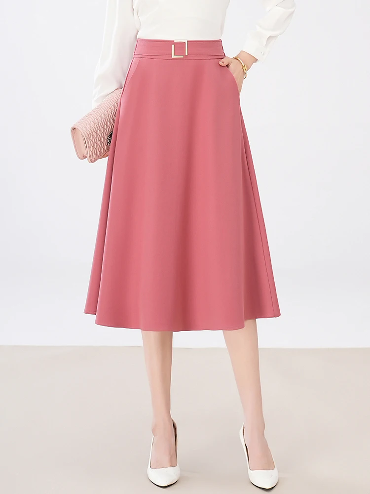 

Elegant High Waist A-Line Midi Skirt Women's Suit Spring Summer New Style Elastic Waist Slimming Big Flare Skirt Casual Wear