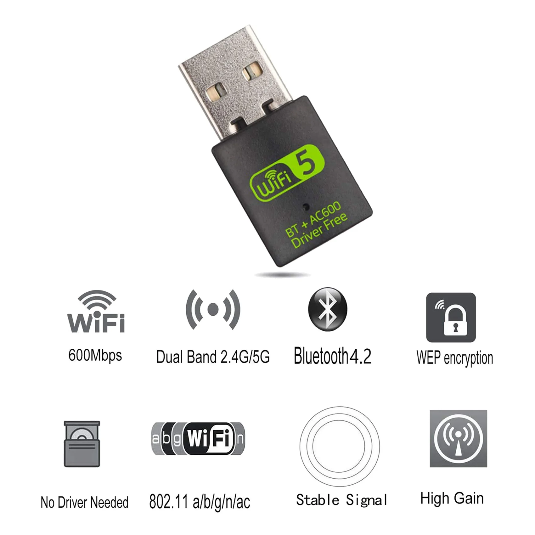 

Изысканный USB-адаптер Wi-Fi и Bluetooth Exquisite-2X, двухдиапазонный внешний беспроводной сетевой приемник 600 Мбит/с, Wi-Fi-донгл для ПК/ноутбука/настольного компьютера