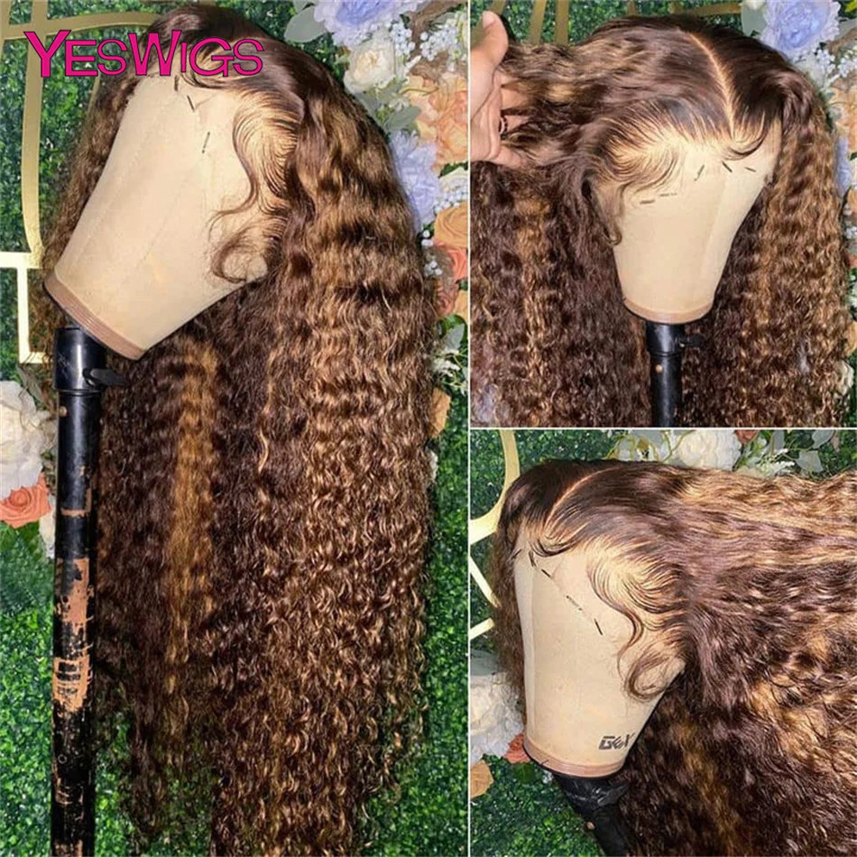 HD 13x4 Brown Lace Front Wig Honey Blonde Deep Curly Human Hair Wigs Highlight Wig Human Hair 13x6 Water Wave Lace Frontal Wig