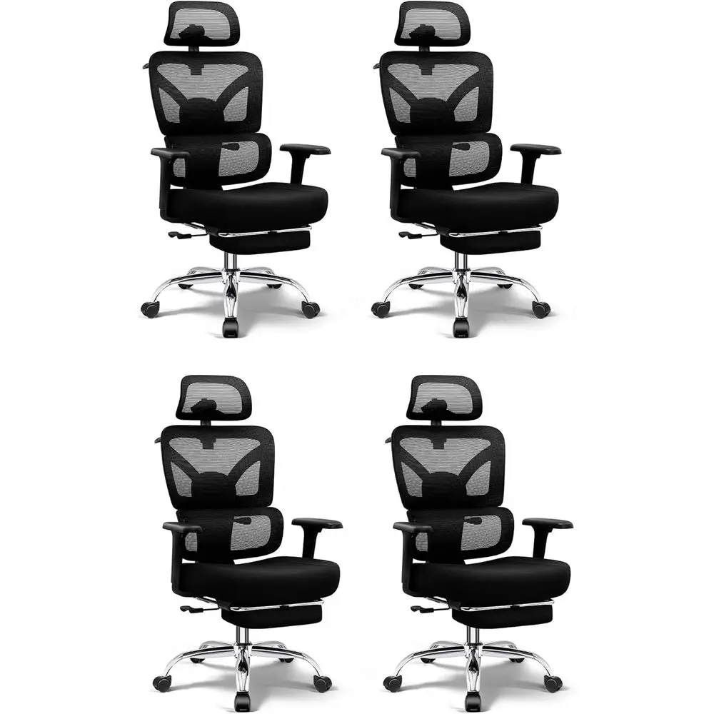 

Ergonomic High-Back Desk Chair with Footrest, Big and Tall, 3D Armrests, Lumbar Support, Comfortable Gaming, Black - 4 Pack