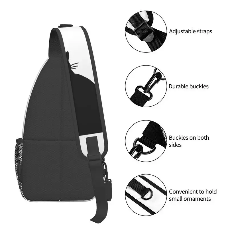 Bolsos bandolera de gato negro bonitos personalizados, mochila cruzada de pecho a la moda para hombre, mochila para ciclismo y Camping