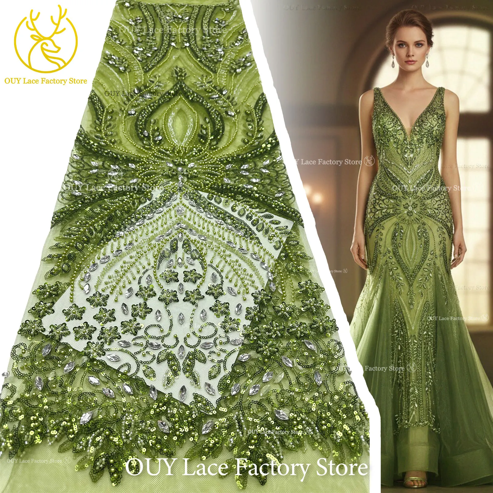 2026 Neues Design Afrikanischer Perlen-Diamant-Spitzenstoff Französischer Nigerianischer Pailletten-Tüll für Damen Partykleid Dekoration Nähen – Detail 5