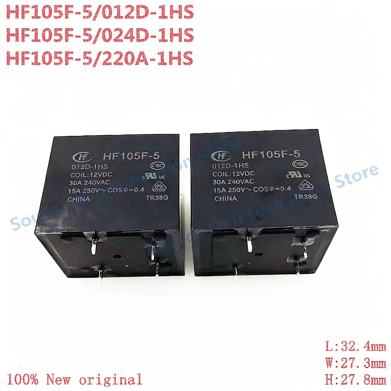 

10Pcs HF105F-5 Power Relay 12VDC/24VDC/220VAC 30A 1NO PCB Mount Electromagnetic Relay