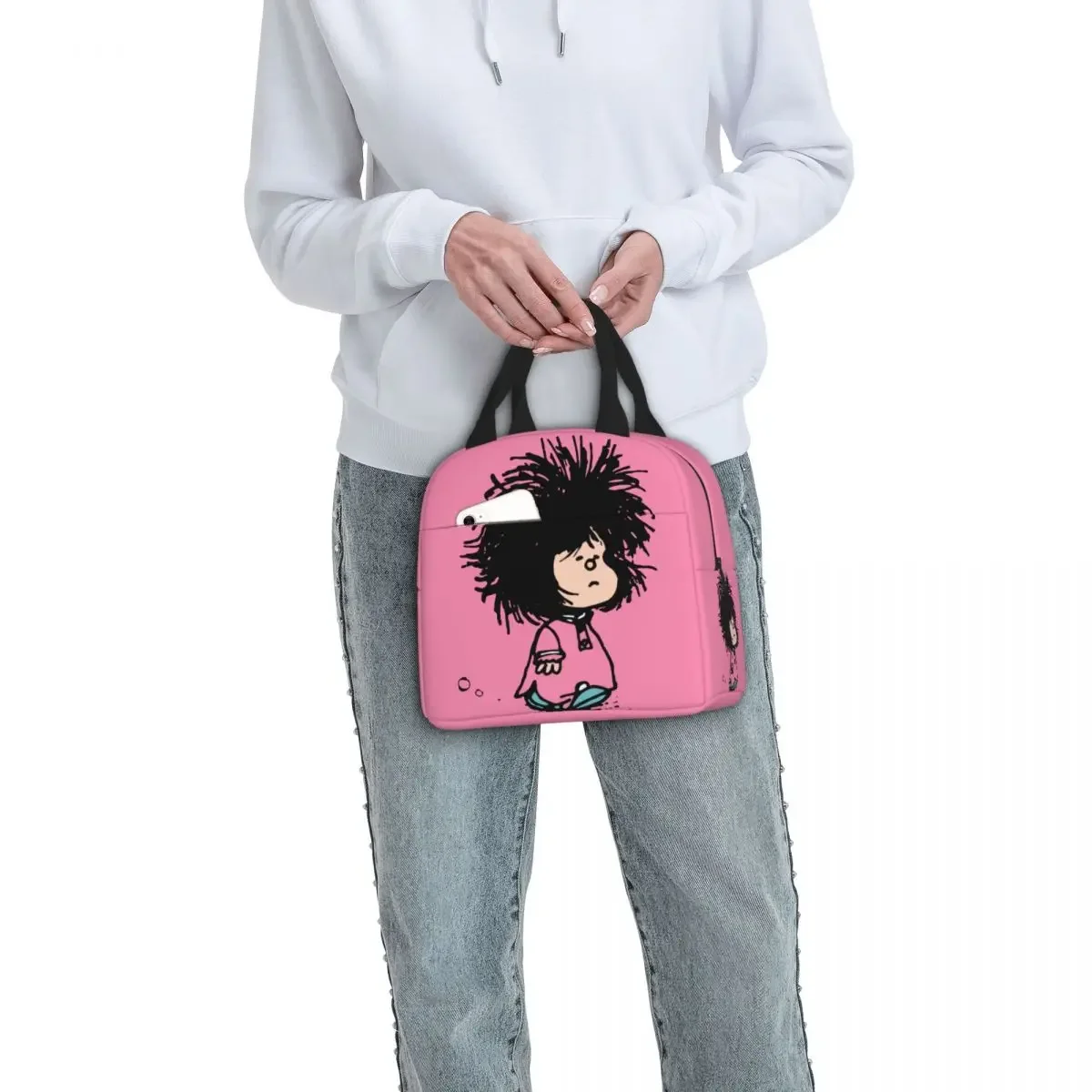 Mafalda with Nightgown Quino Argentina Cartoon Insulated Lunch Bag Thermal Bag Reusable Tote Lunch Box Food Bag School Picnic