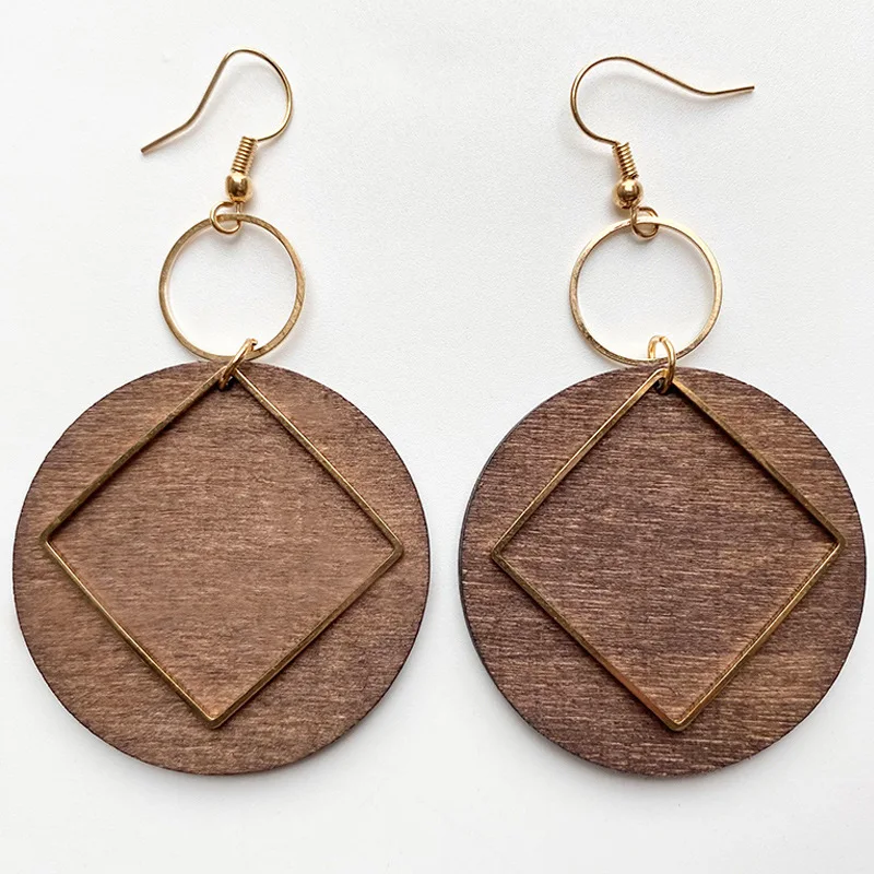 Vintage Designer Wood Earrings For Women Organic Brown Hollow African Water Drops Natural Wood Irregular Ethnic Bohemian Jewelry