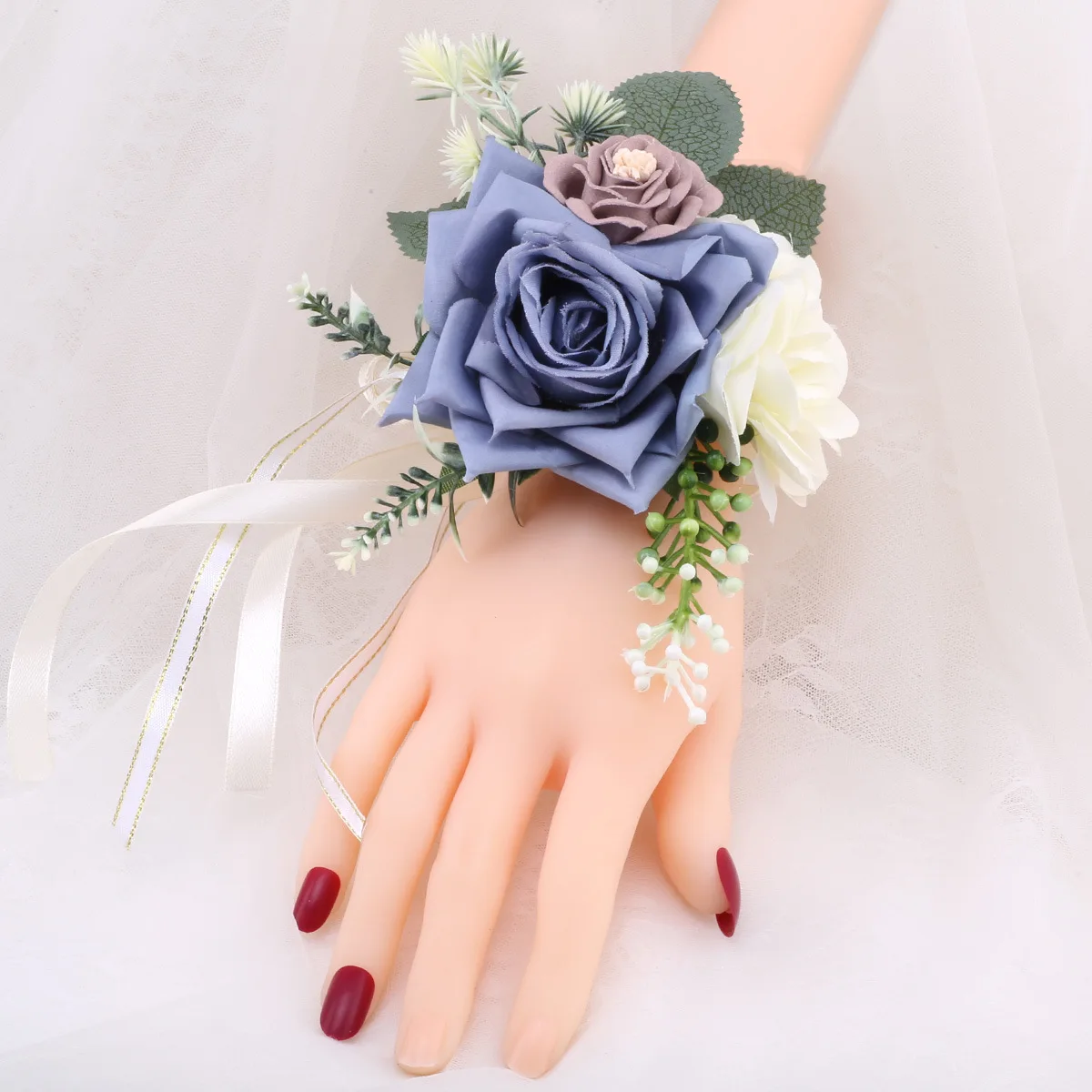 Spot boda novia dama de honor muñeca flor simulación hermana mano corona pulsera de flores para boda pulsera de flores