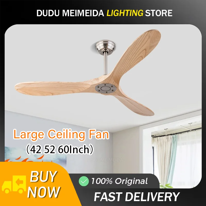 42 52 60 Inch Large Ceiling Fan Only Remote Control DC Motor Reverse Wood Blades Fans Lighting High Quanlity Design Wooden Fans