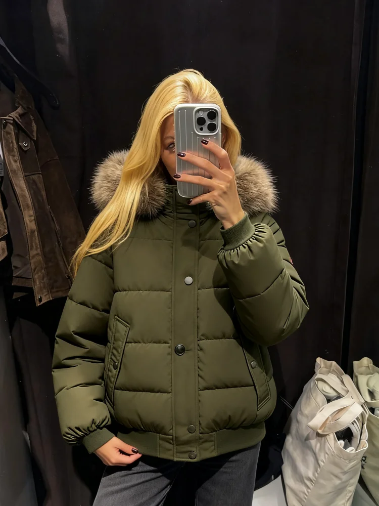 

Faux Fur Hooded Women 's Cotton Coats Zipper Ribbed Cuffs Hem Full Sleeve Puffer Jackets Female Autumn Thicken Streetwears