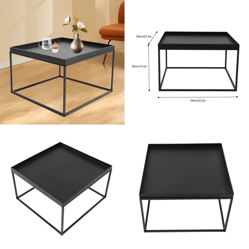 طاولة جانبية لطاولة القهوة المعدنية المربعة مقاس 59 سم للاستخدام في المكتب المنزلي، لمسة نهائية سوداء غير لامعة #1