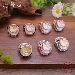 Colorful Oil Painting Round Cake Elastic For Women, Versatile Three-layer Circular Hollow Ring