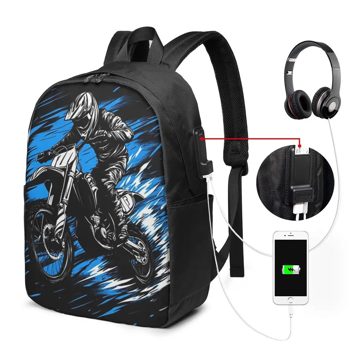 A Motorcycle Rider Graffiti Art Backpack Travel Notebook Bag Computer College Student School Bag Laptop Shoulder Bags Men Women