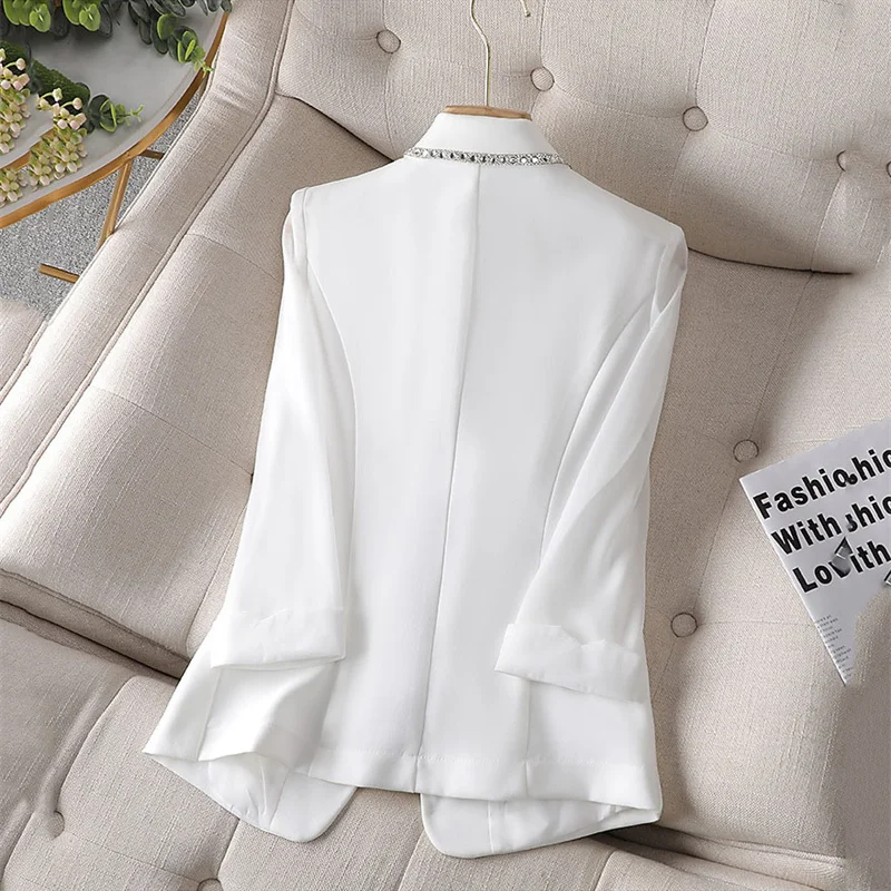 2023 New Women\'s Blazer Diamond-Encrusted Summer Sunscreen Jacket White Suit Jacket Women Fashion Thin Blazer Jacket Women 4XL