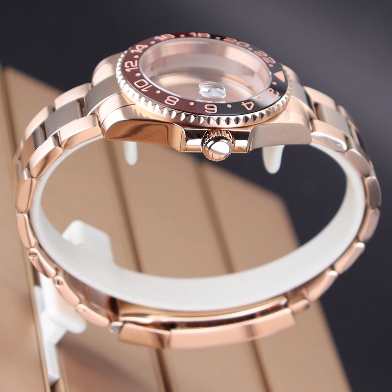 Rose Gold 20mm Stainless Steel Strap 40mm Watch Case For Seiko Nh35 Nh34/36/38 Eta 2824 Miyota 8215 Movement 28.5mm GMT-MASTER