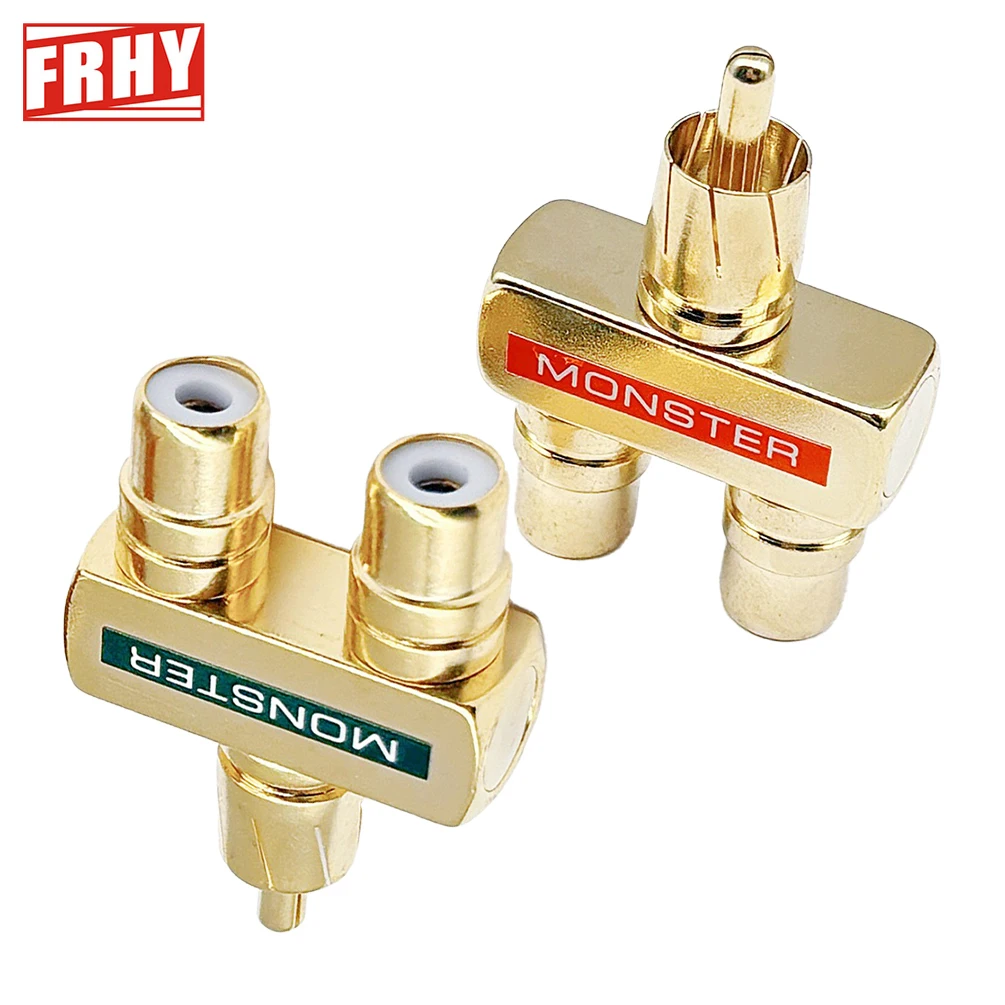 2PCS 3-Way Gold-Plated RCA Male Plug to 2 Female Socket Connectors High-Fidelity Audio Video Terminals for Premium Sound & Video