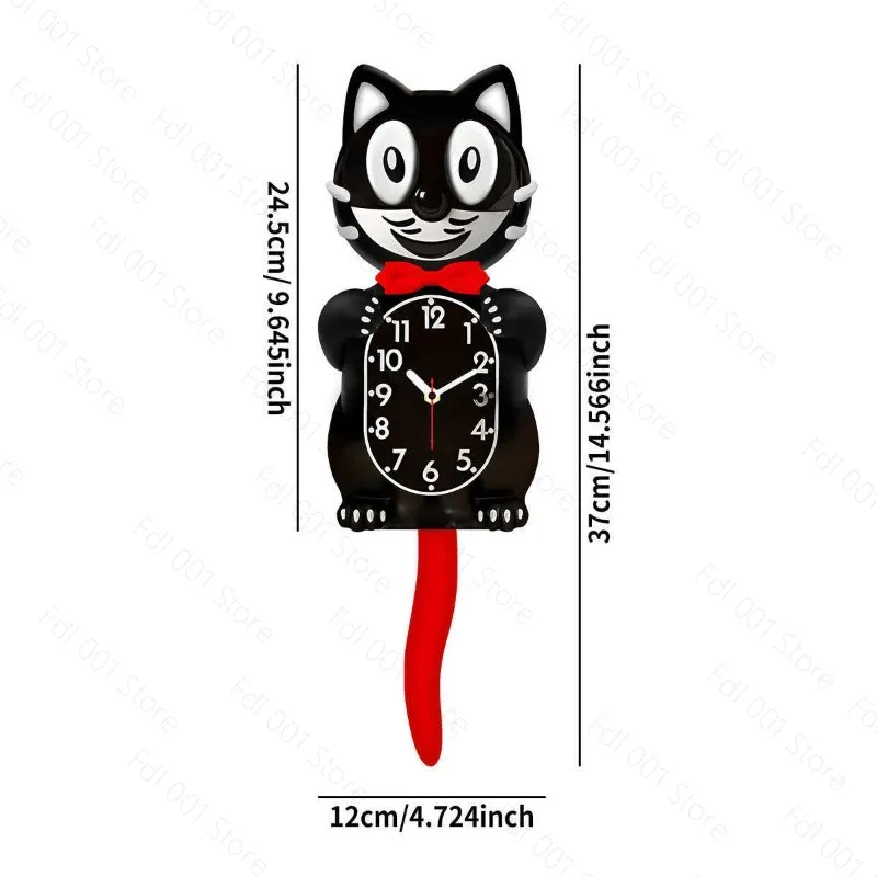 Cute Cat Wall Clock with Swing Tail Silent Quartz Clock for Home Decor