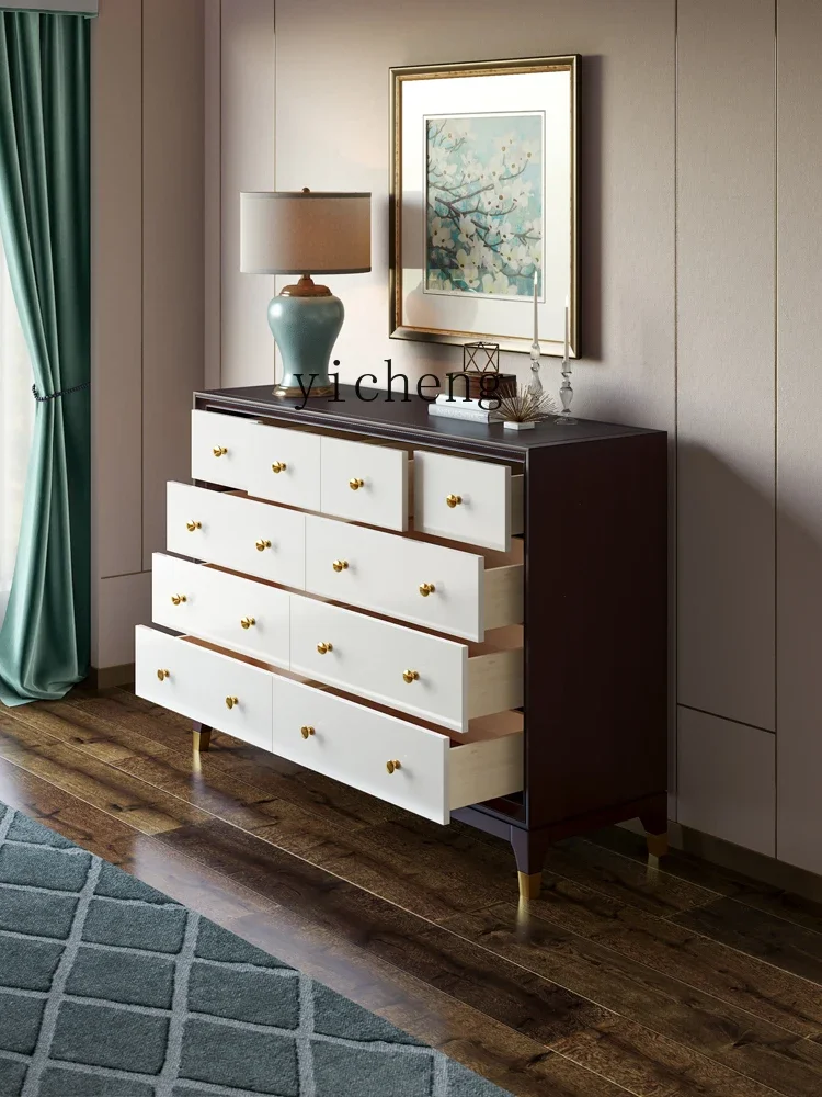 

ZZ Solid Wood Chest of Drawers Living Room Affordable Luxury Style Modern Ten Chest of Drawers Bedroom Bed Front Cabinet