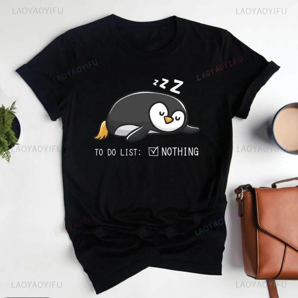 Penguin Lazy To Do List Nothing T Shirt Funny Penguin Lover Gifts Sleep Art Tshirt Csaual Fashion Loose Harajuku Man Women Tees